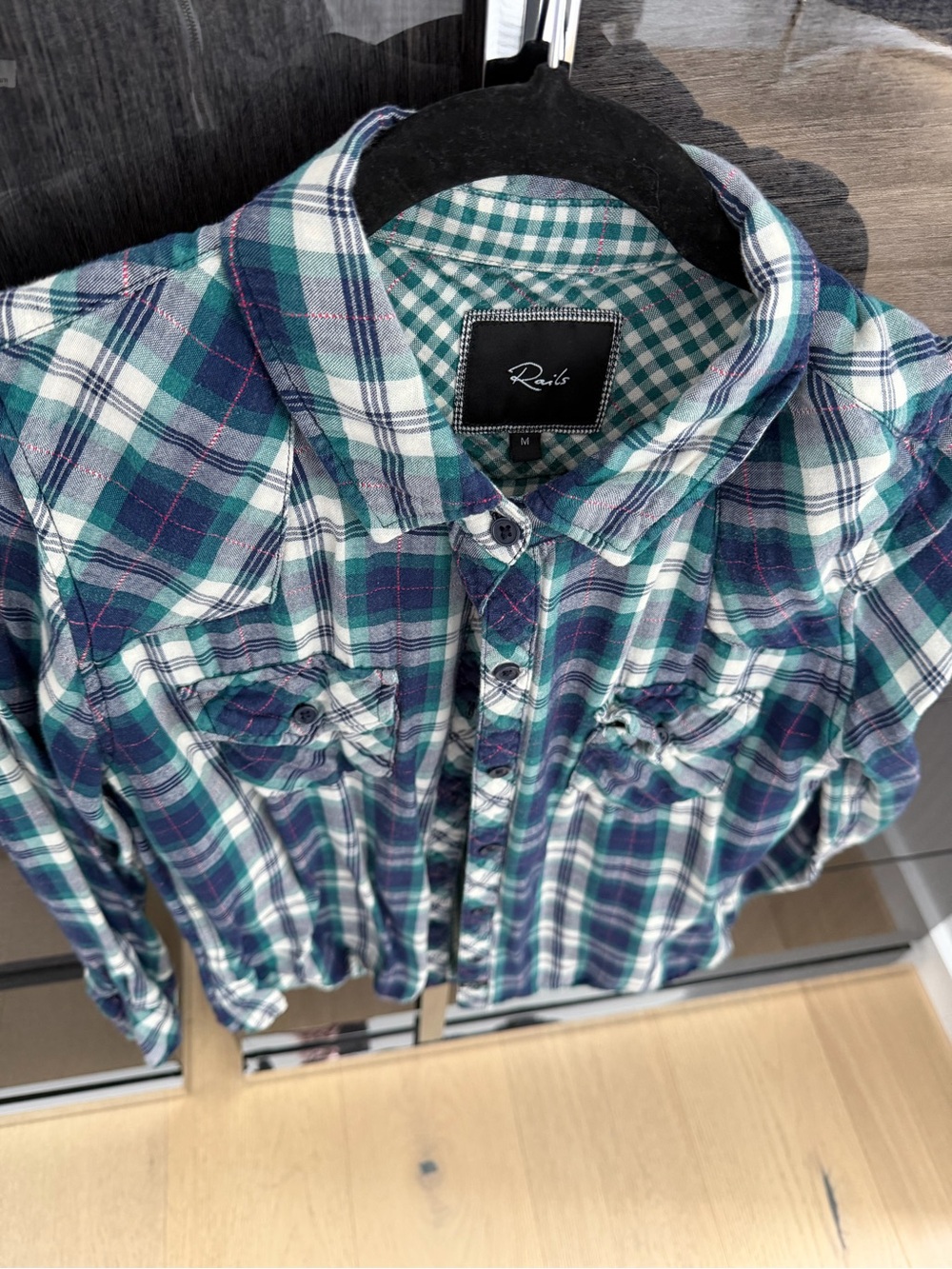 Rails Green and Blue Plaid Button-Front Shirt